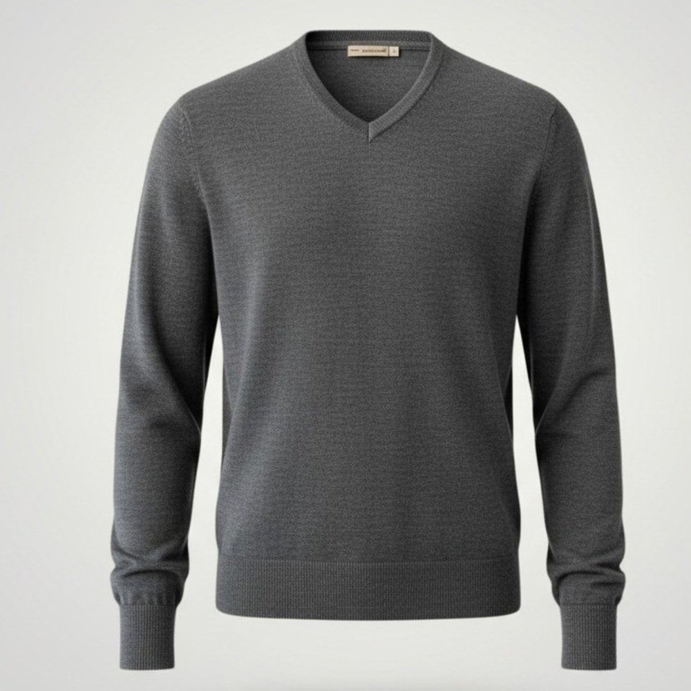 Peter Millar V-Neck Sweater Men Medium Gray Extrafine Italian Merino Wool Luxury